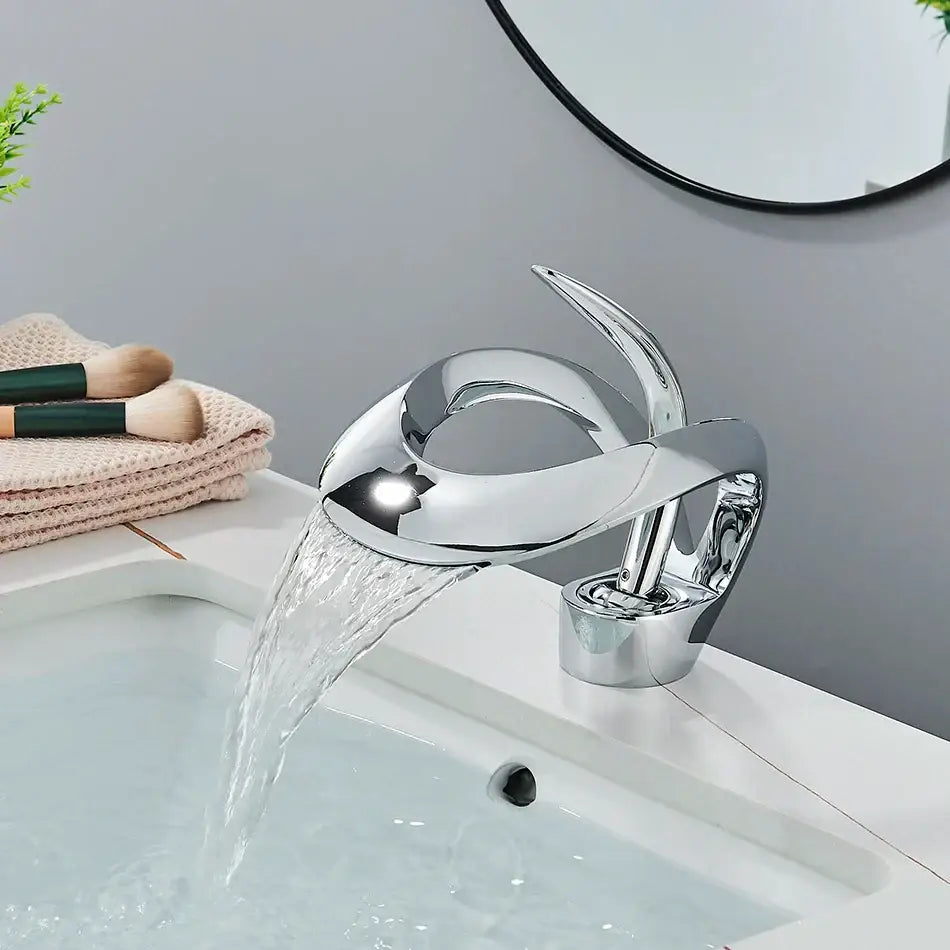 Modern matte black brass waterfall basin faucet bathroom vanity tap