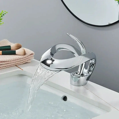 Modern matte black brass waterfall basin faucet bathroom vanity tap