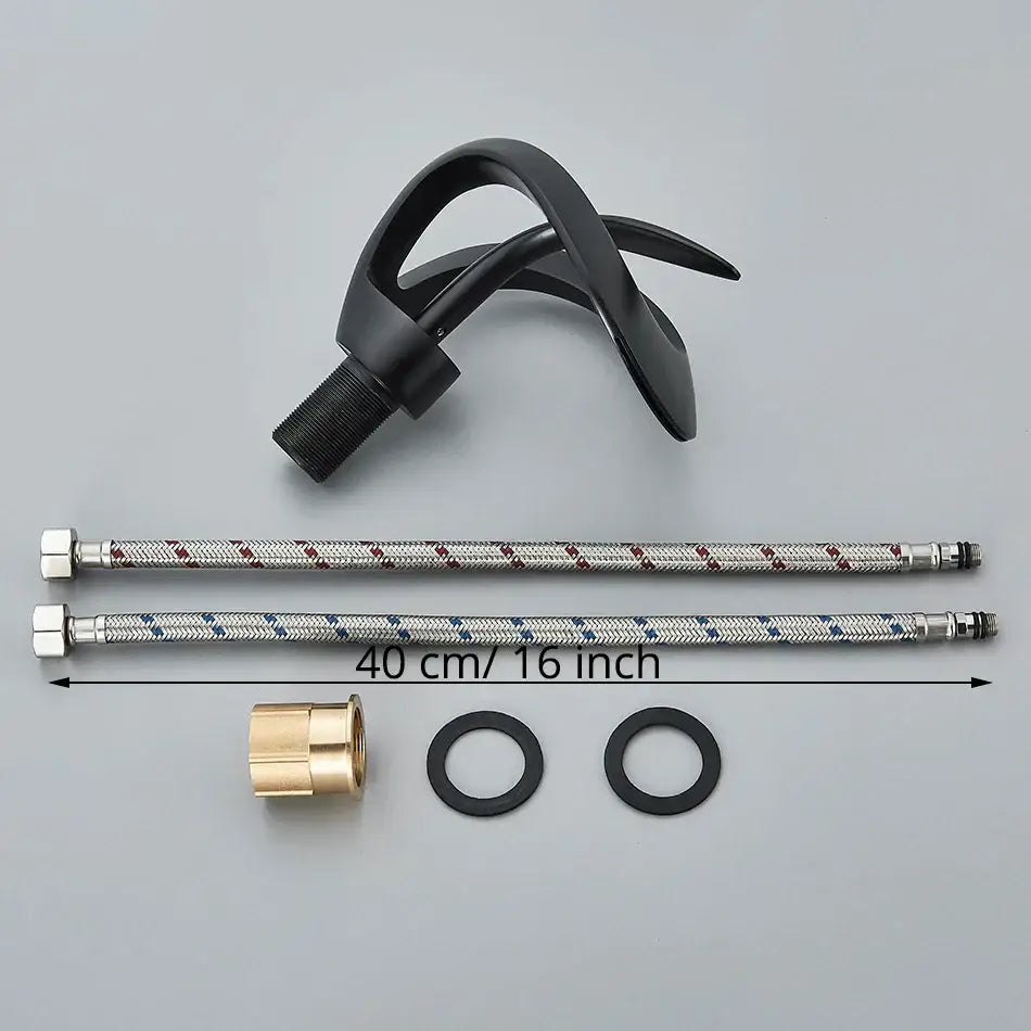 Modern matte black brass waterfall basin faucet bathroom vanity tap