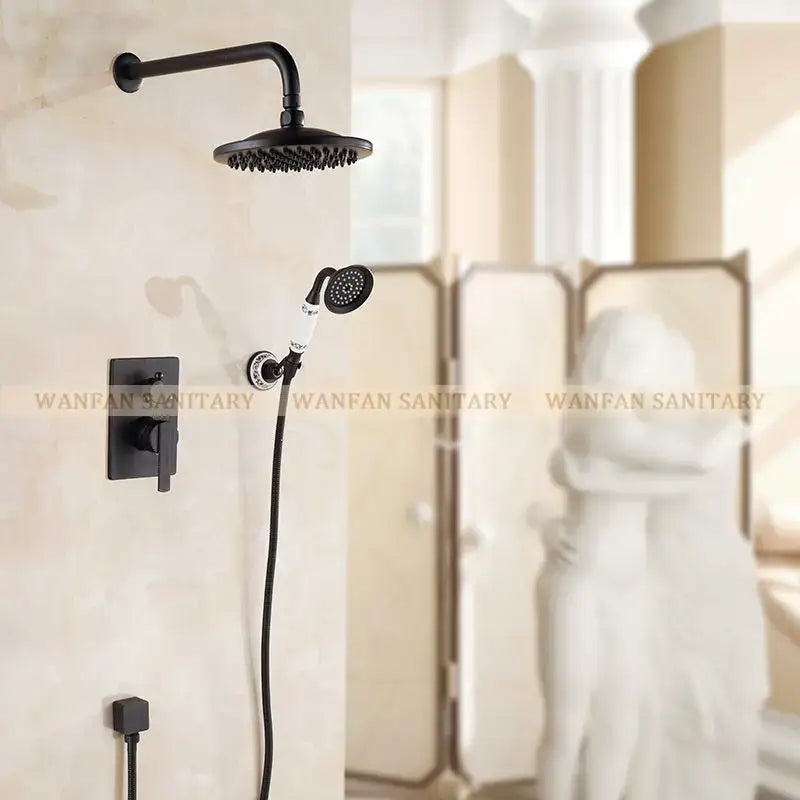 Modern matte black & brushed gold bath rain shower faucet set bathroom