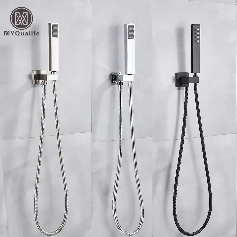 Modern matte black & brushed nickel handshower head with 150cm stainless hose bathroom accessory