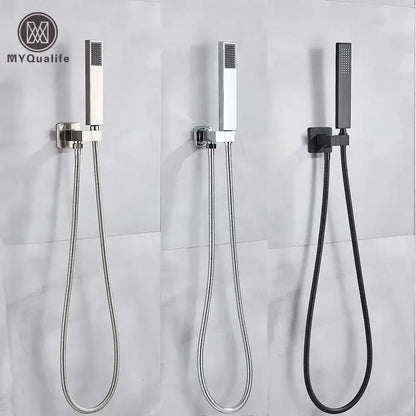 Modern matte black & brushed nickel handshower head with 150cm stainless hose bathroom accessory