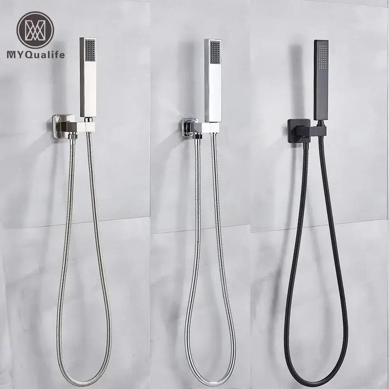 Modern matte black & brushed nickel handshower head with 150cm stainless hose bathroom accessory