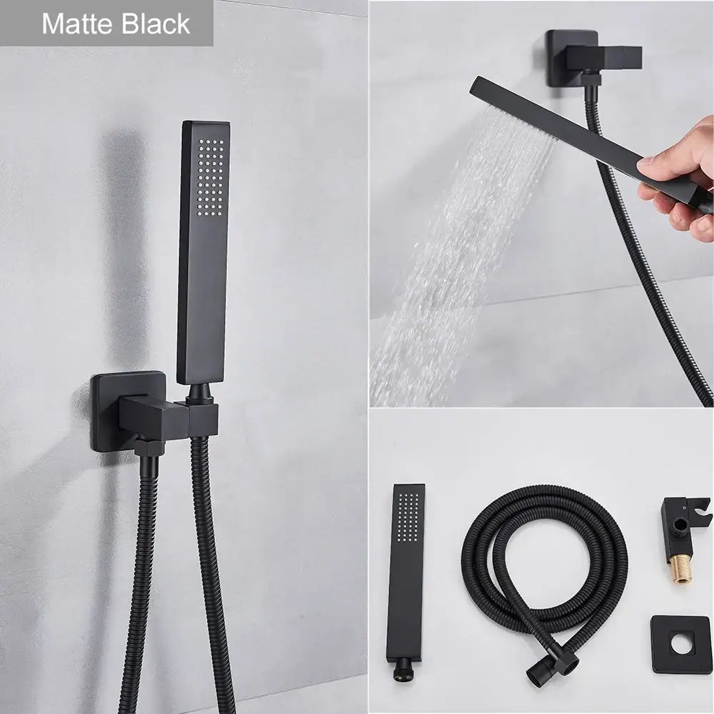 Modern matte black & brushed nickel handshower head with 150cm stainless hose bathroom accessory