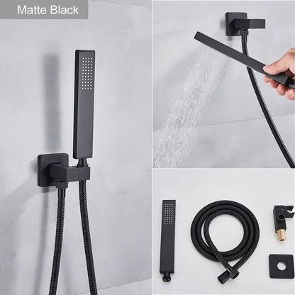Modern matte black & brushed nickel handshower head with 150cm stainless hose bathroom accessory