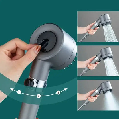 Modern matte black & chrome 3 modes high pressure shower head bathroom