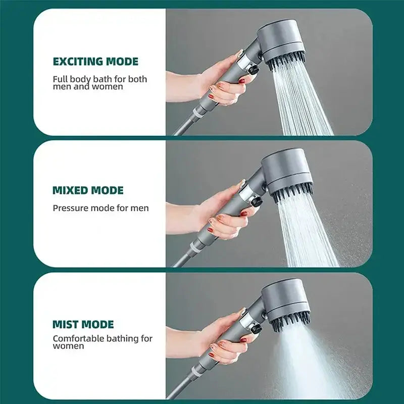 Modern matte black & chrome 3 modes high pressure shower head bathroom