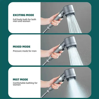 Modern matte black & chrome 3 modes high pressure shower head bathroom