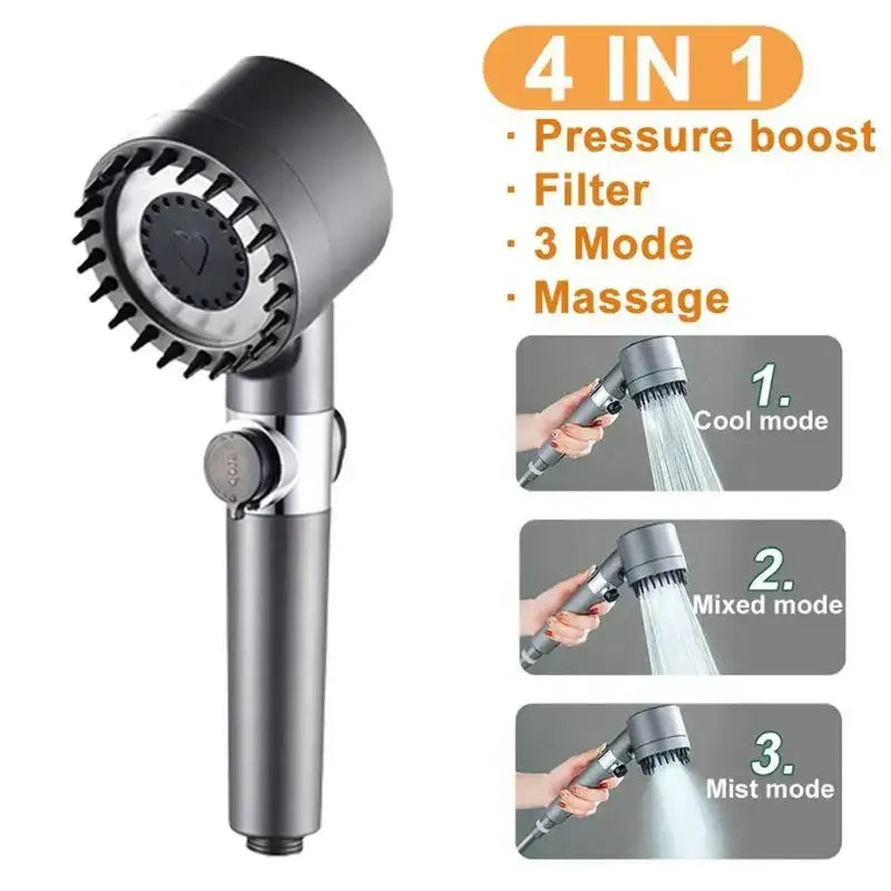 Modern matte black & chrome 3 modes high pressure shower head bathroom