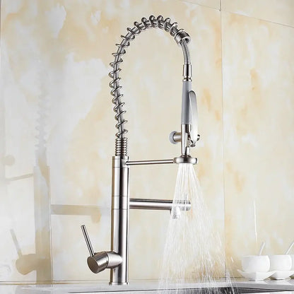 Modern matte black chrome kitchen faucet with pull down spray
