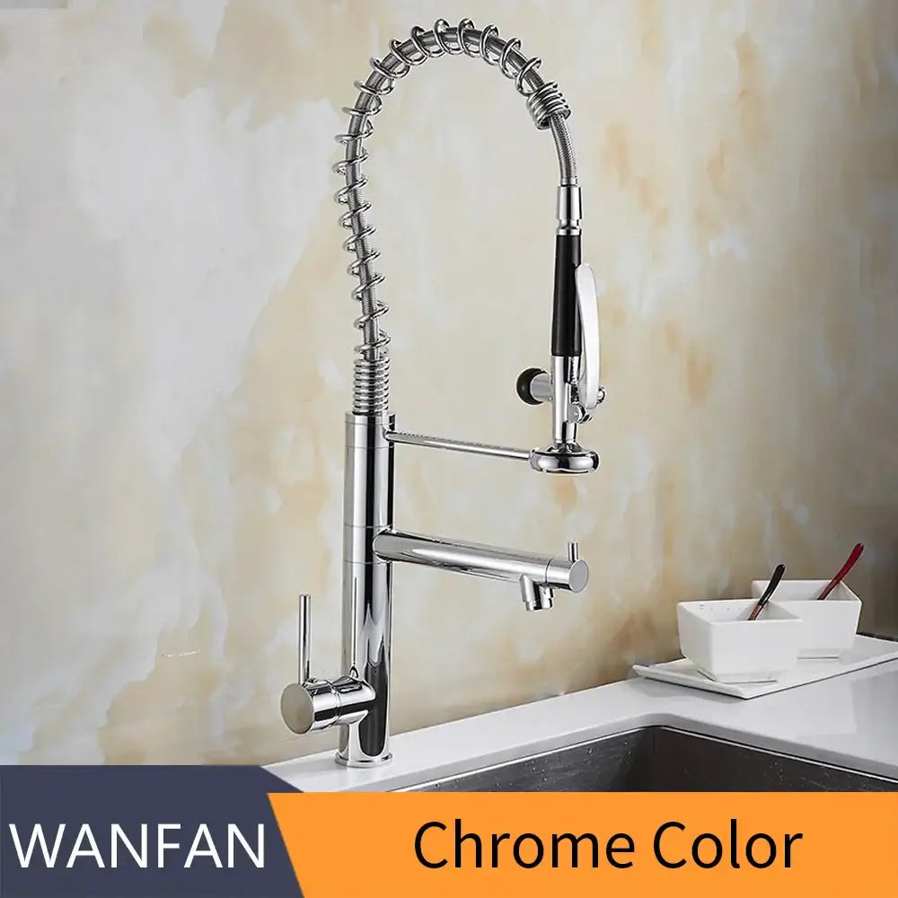 Modern matte black chrome kitchen faucet with pull down spray