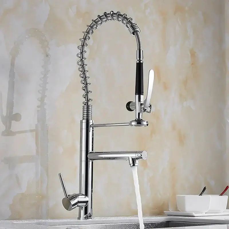 Modern matte black chrome kitchen faucet with pull down spray
