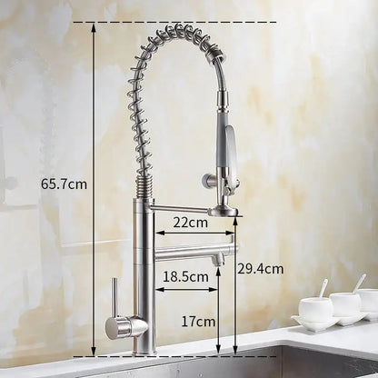 Modern matte black chrome kitchen faucet with pull down spray