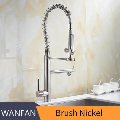 Modern matte black chrome kitchen faucet with pull down spray