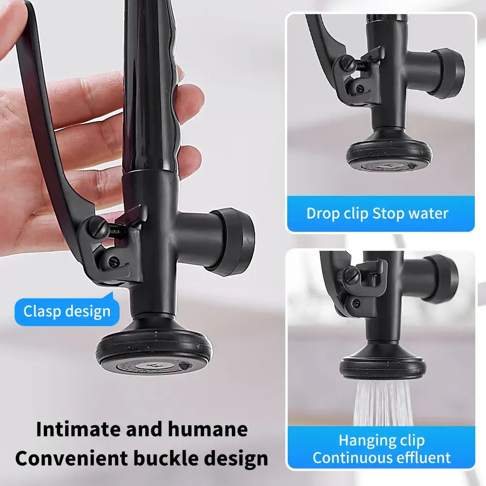 Modern matte black chrome kitchen faucet with pull down spray