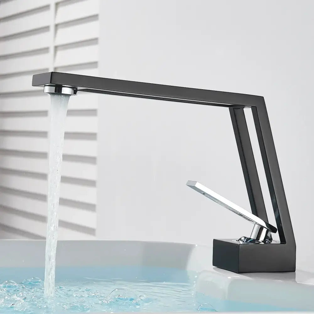 Modern matte black & chrome waterfall basin sink faucet bathroom mixer