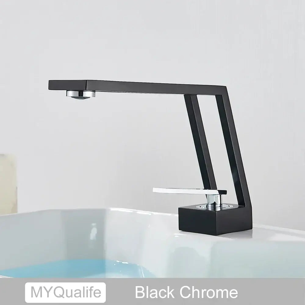 Modern matte black & chrome waterfall basin sink faucet bathroom mixer