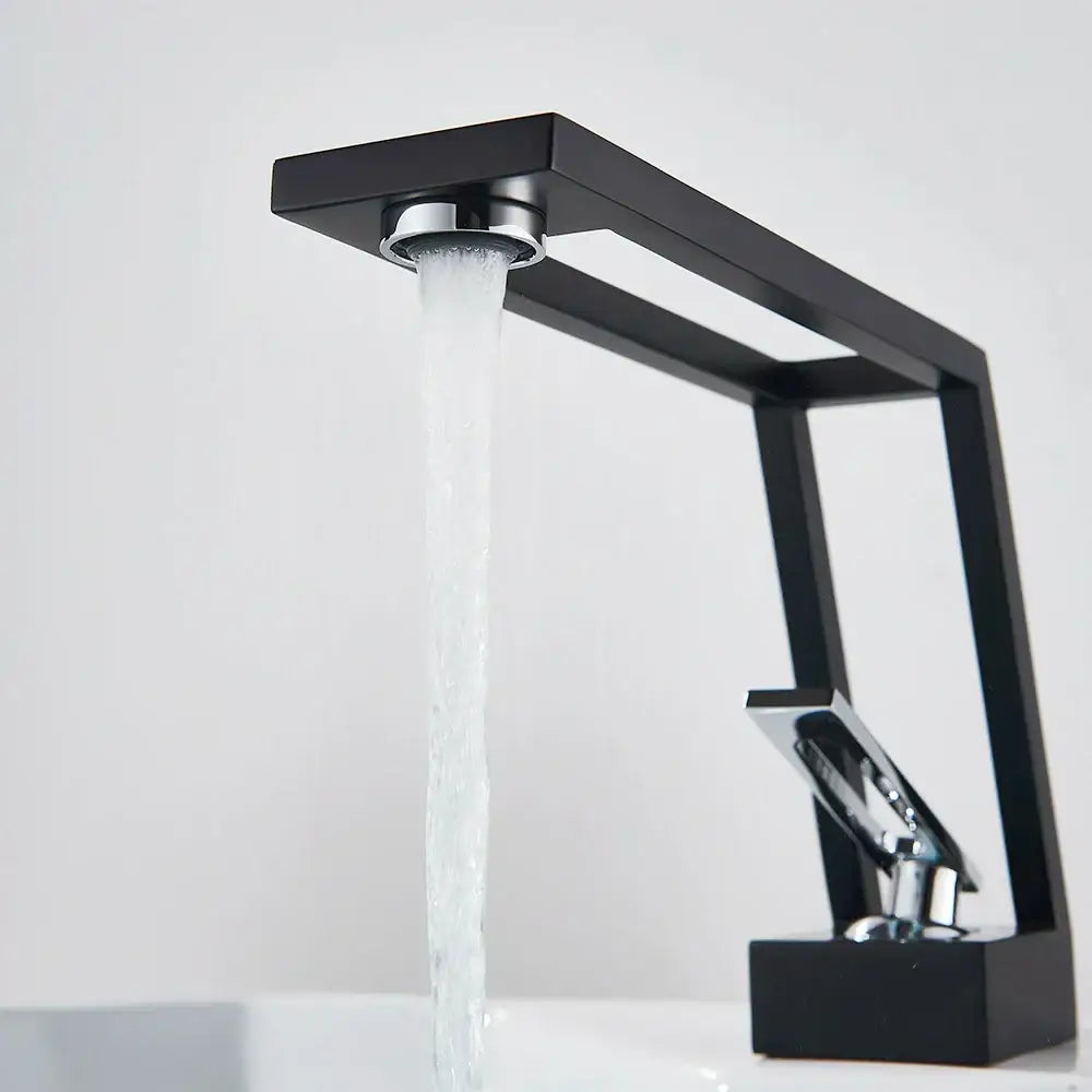 Modern matte black & chrome waterfall basin sink faucet bathroom mixer