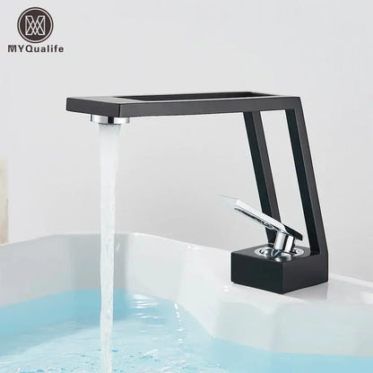 Modern matte black & chrome waterfall basin sink faucet bathroom mixer