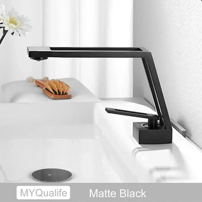 Modern matte black & chrome waterfall basin sink faucet bathroom mixer