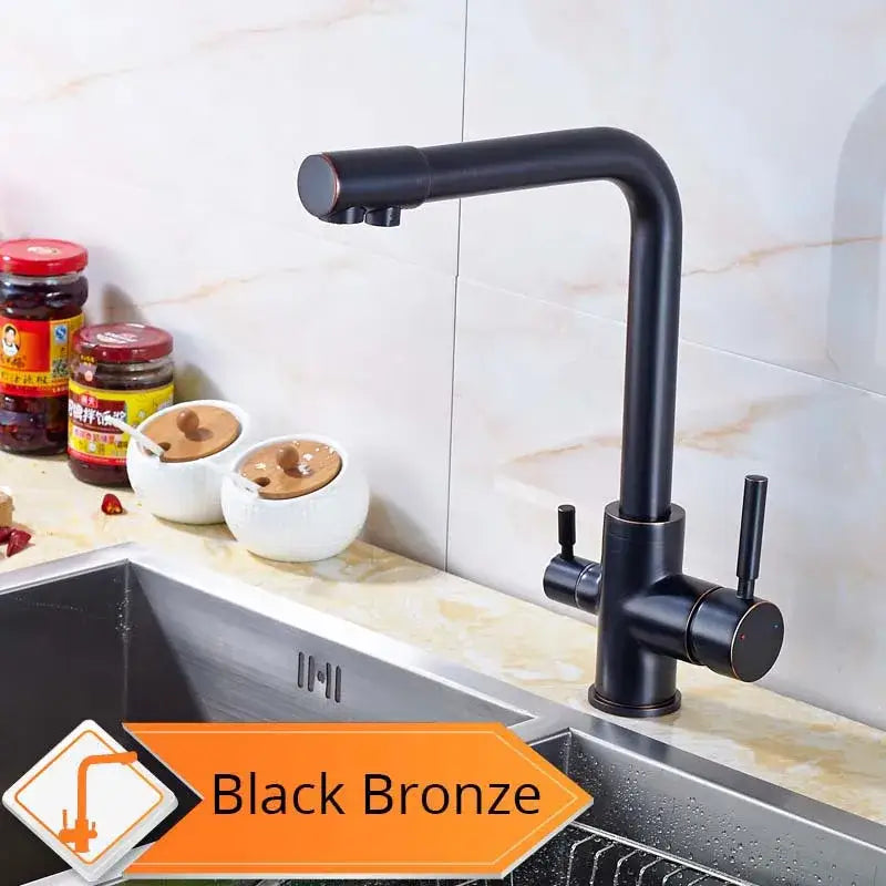 Modern matte black curved dual handle kitchen faucet