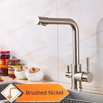 Modern matte black curved dual handle kitchen faucet