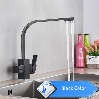 Modern matte black curved dual handle kitchen faucet