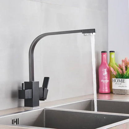 Modern matte black curved dual handle kitchen faucet