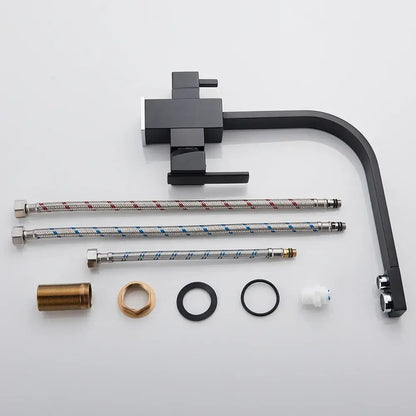 Modern matte black curved dual handle kitchen faucet