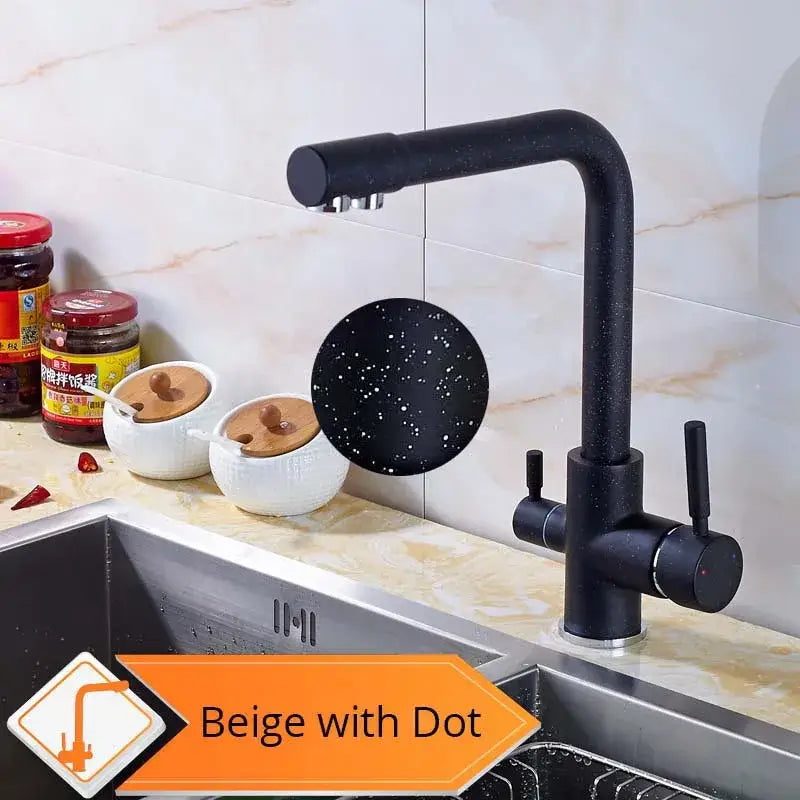 Modern matte black curved dual handle kitchen faucet