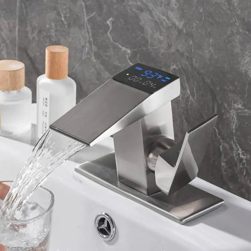 Modern matte black digital display basin faucet bathroom temperature monitor