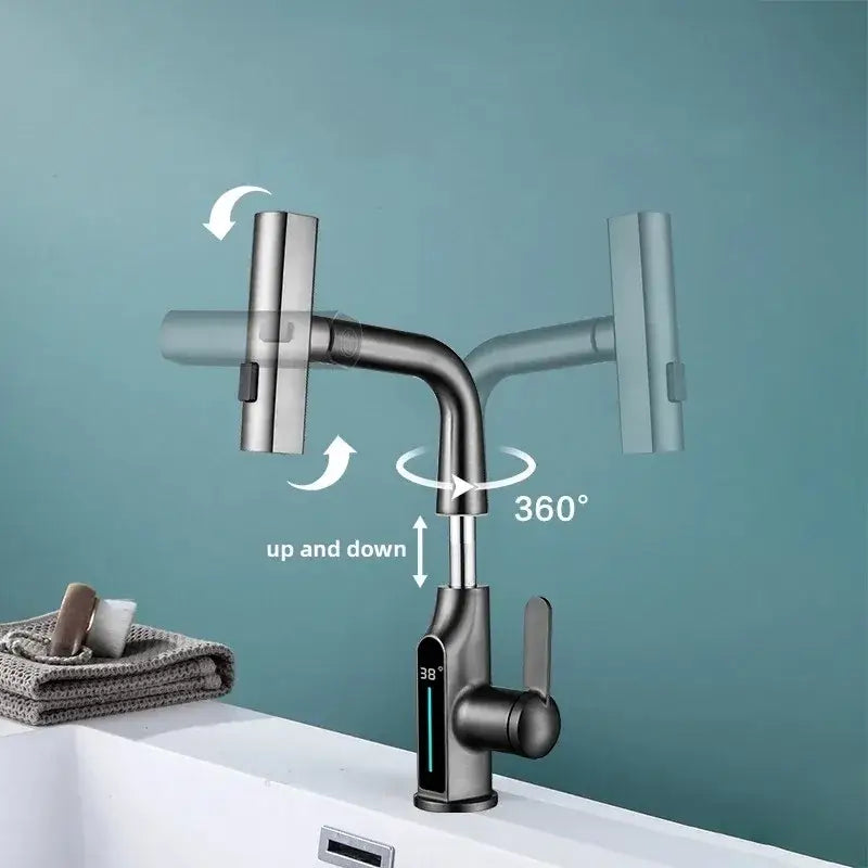 Modern matte black digital display waterfall basin faucet bathroom tap