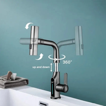Modern matte black digital display waterfall basin faucet bathroom tap
