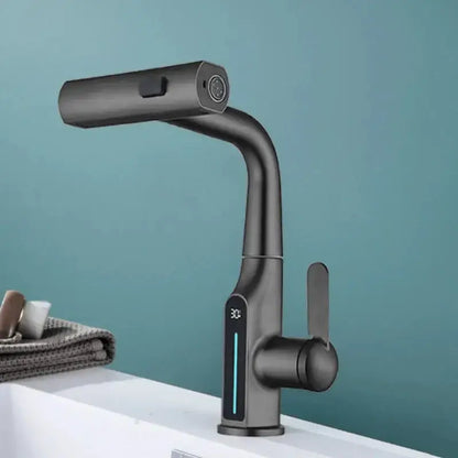Modern matte black digital display waterfall basin faucet bathroom tap