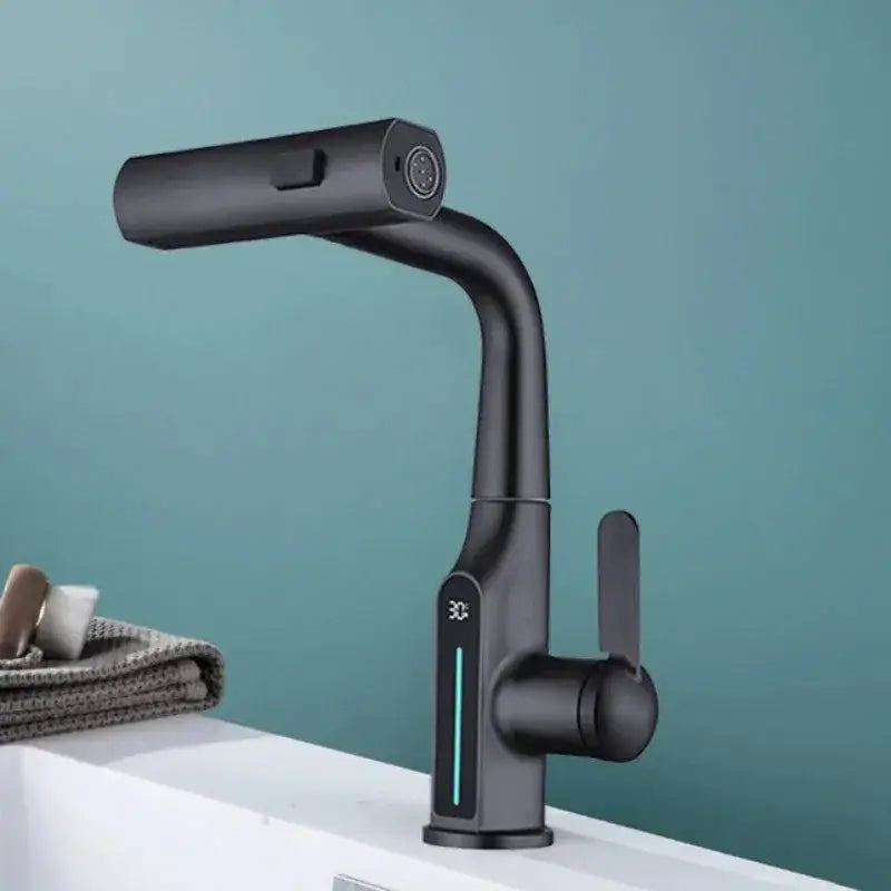 Modern matte black digital display waterfall basin faucet bathroom tap
