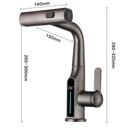 Modern matte black digital display waterfall basin faucet bathroom tap