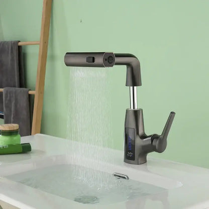Modern matte black digital display waterfall basin faucet bathroom tap
