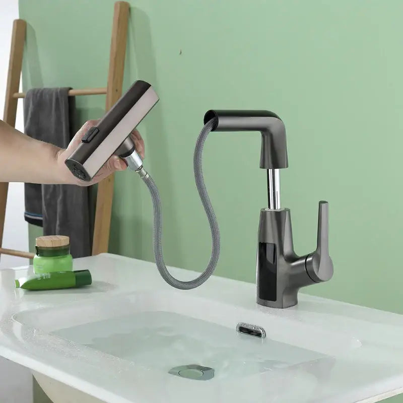 Modern matte black digital display waterfall basin faucet bathroom tap