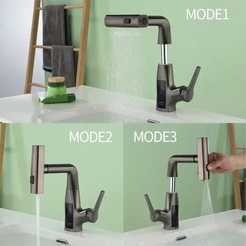 Modern matte black digital display waterfall basin faucet bathroom tap