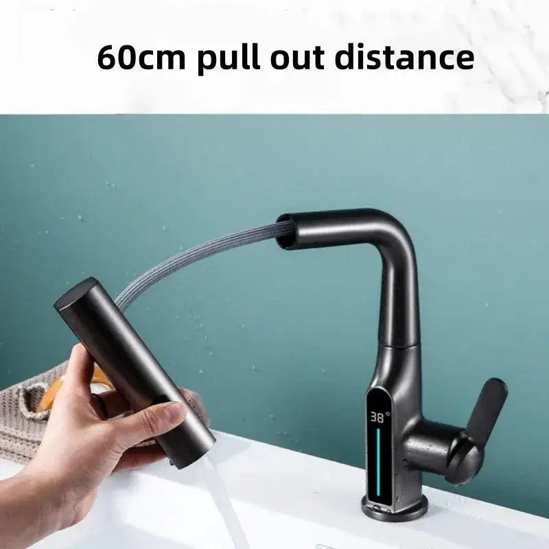 Modern matte black digital display waterfall basin faucet bathroom tap