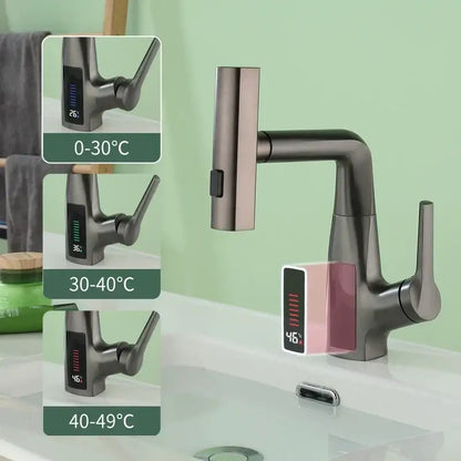 Modern matte black digital display waterfall basin faucet bathroom tap