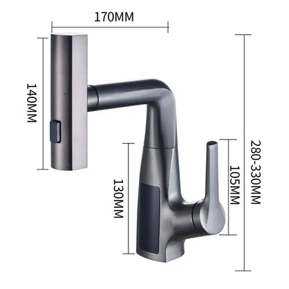 Modern matte black digital display waterfall basin faucet bathroom tap