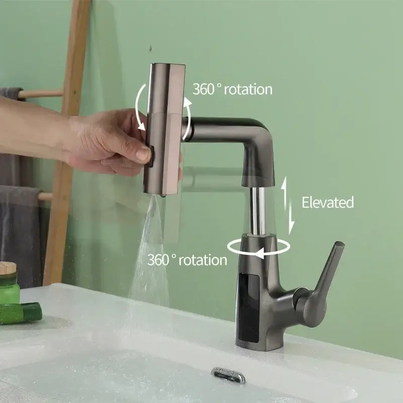 Modern matte black digital display waterfall basin faucet bathroom tap