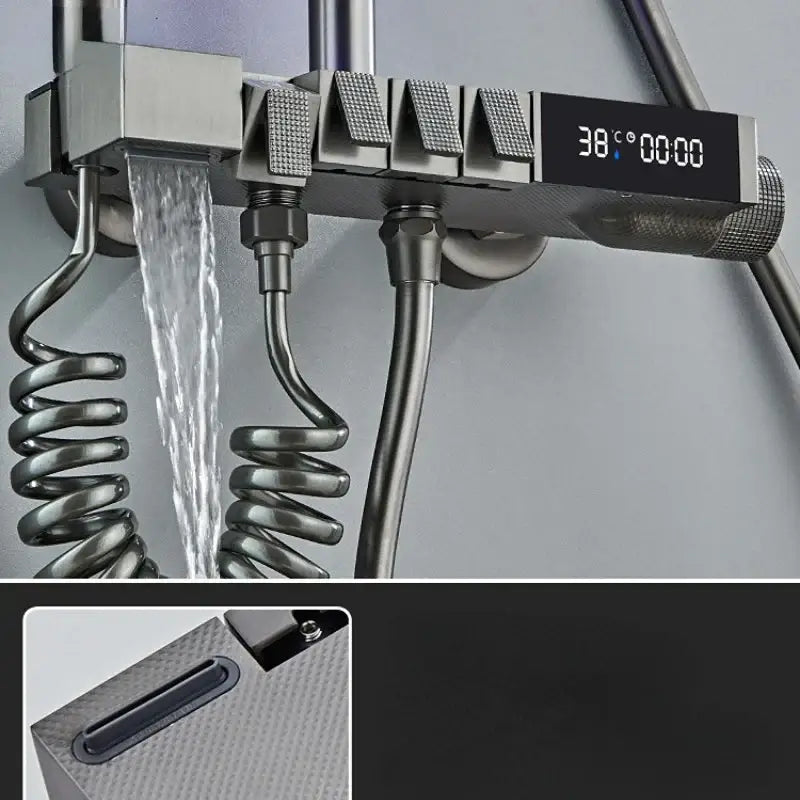 Modern matte black digital led shower faucet set bathroom system