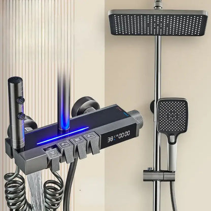 Modern matte black digital led shower faucet set bathroom system