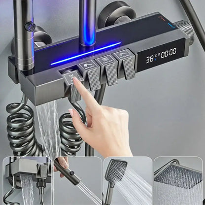 Modern matte black digital led shower faucet set bathroom system