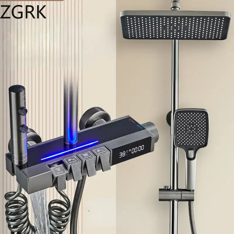 Modern matte black digital led shower faucet set bathroom system