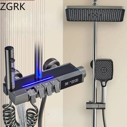 Modern matte black digital led shower faucet set bathroom system