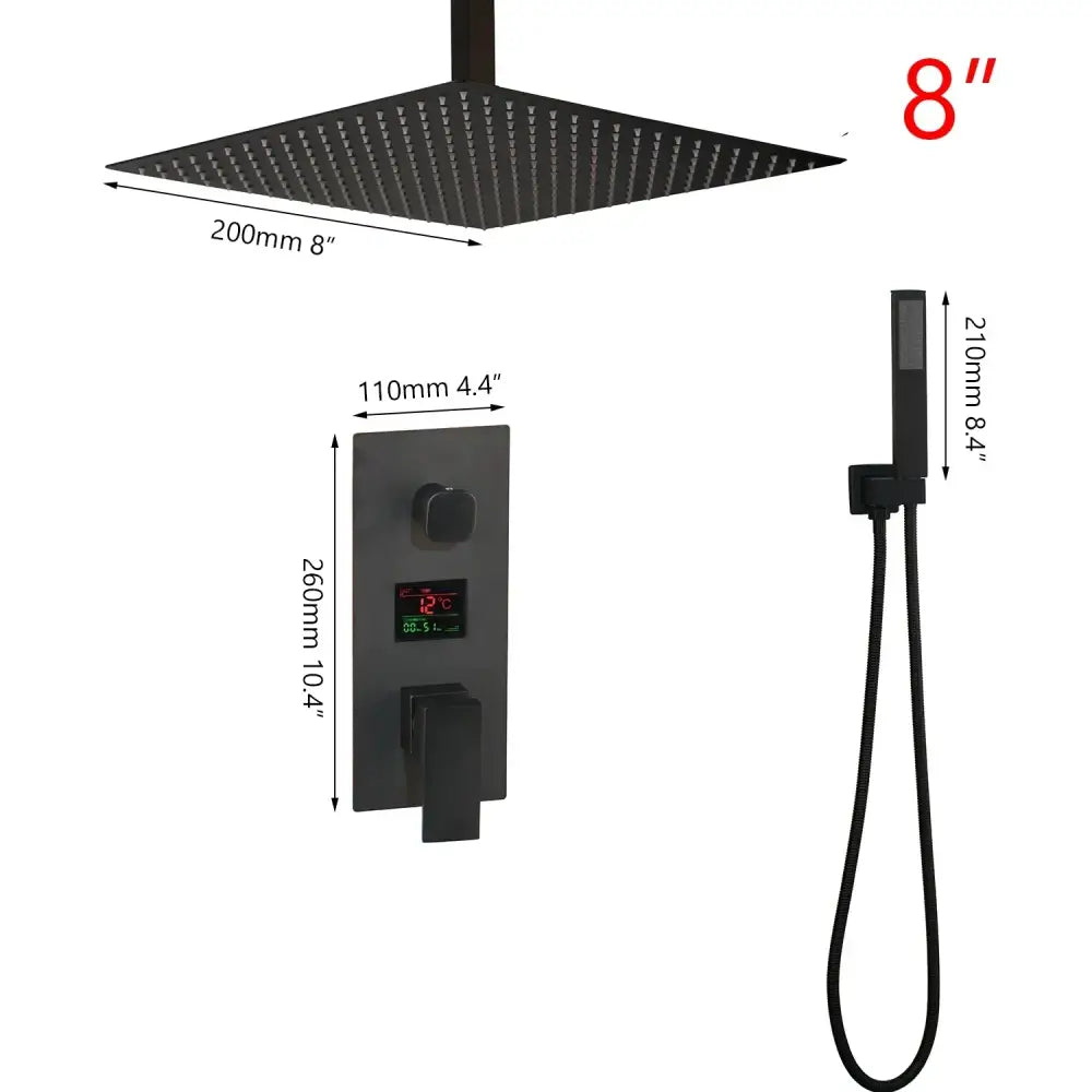 Modern matte black digital shower faucet bathroom rainfall system