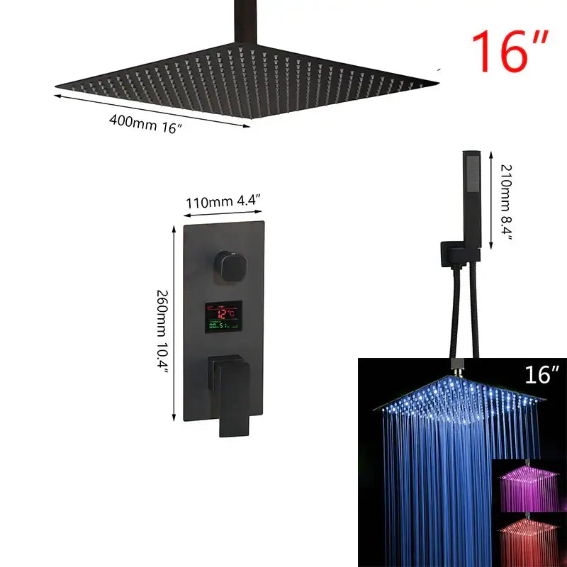 Modern matte black digital shower faucet bathroom rainfall system